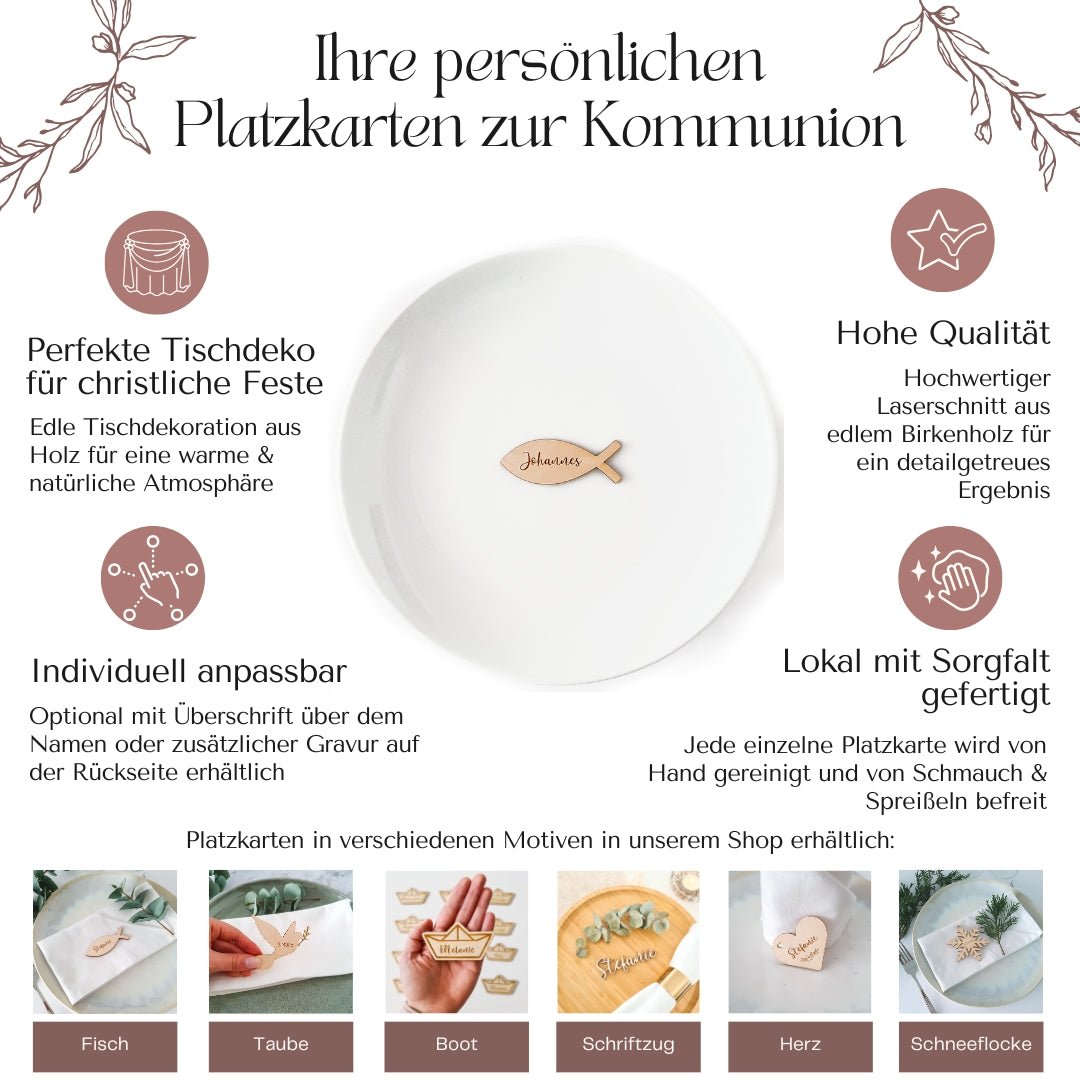 Jesus-Fisch Holz-Deko – 9-teiliges Set In 3 Größen & Farben, Für Taufe, Kommunion, Konfirmation