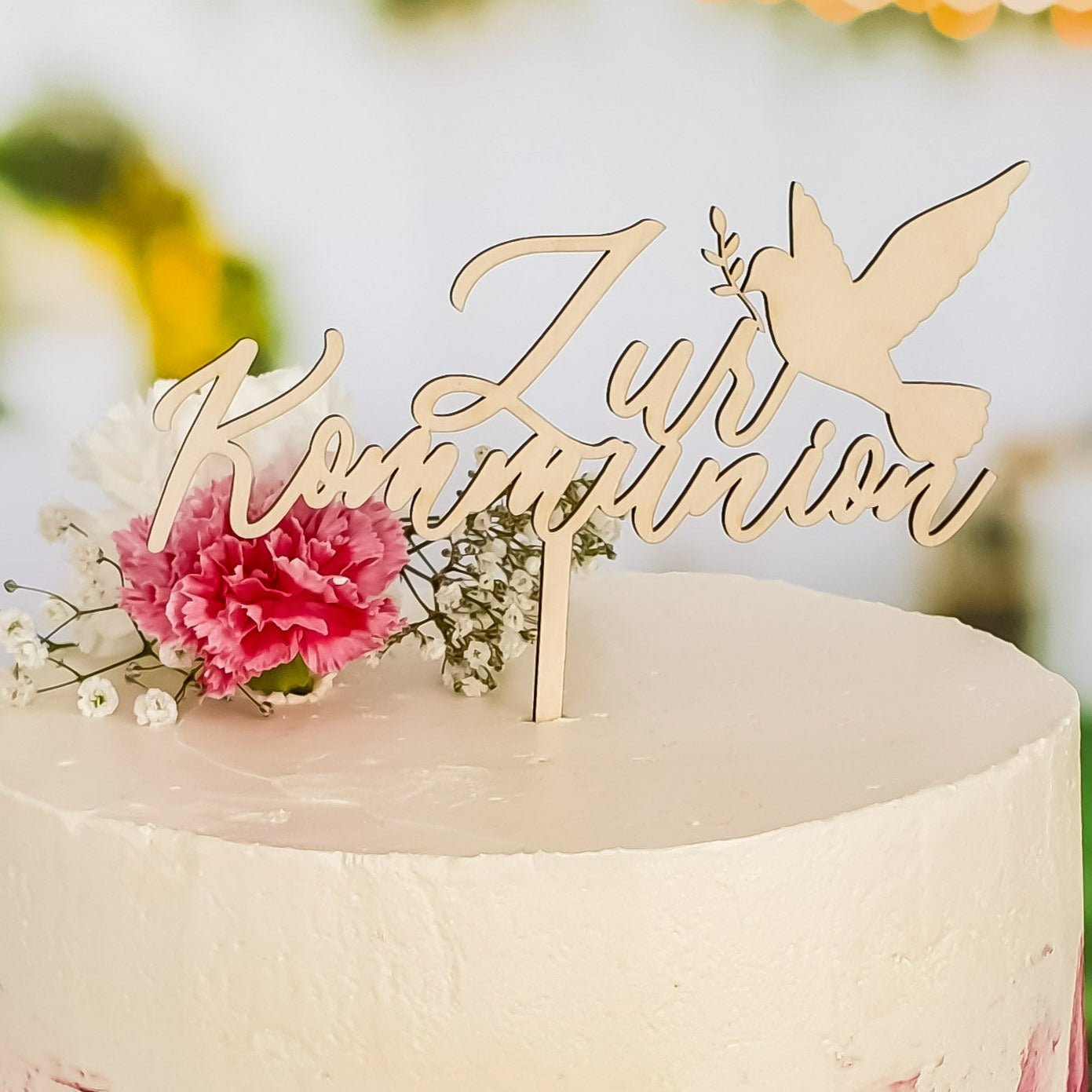 Cake Topper Für Kommunion & Taufe – Holz, Mit Taube, Personalisierbar