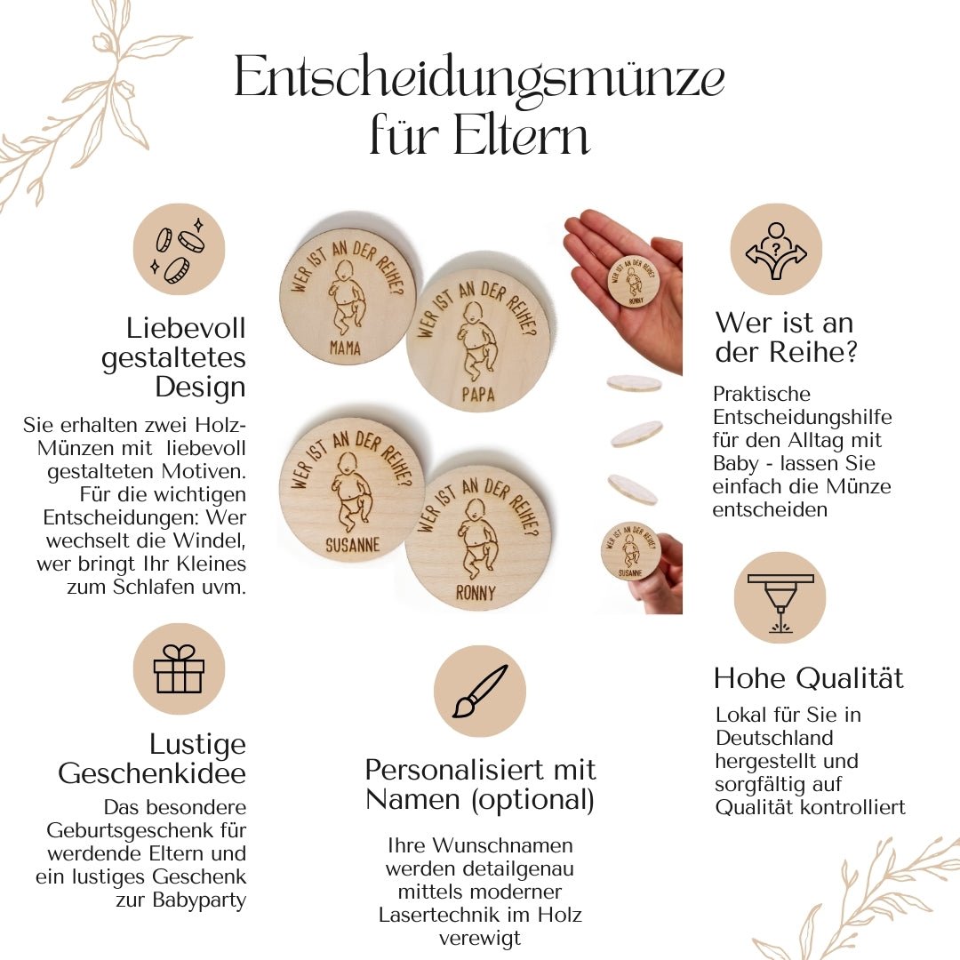 Entscheidungsmünze Mama Papa - Lustiges Geschenk zur Geburt für die Eltern - Suzu Papers