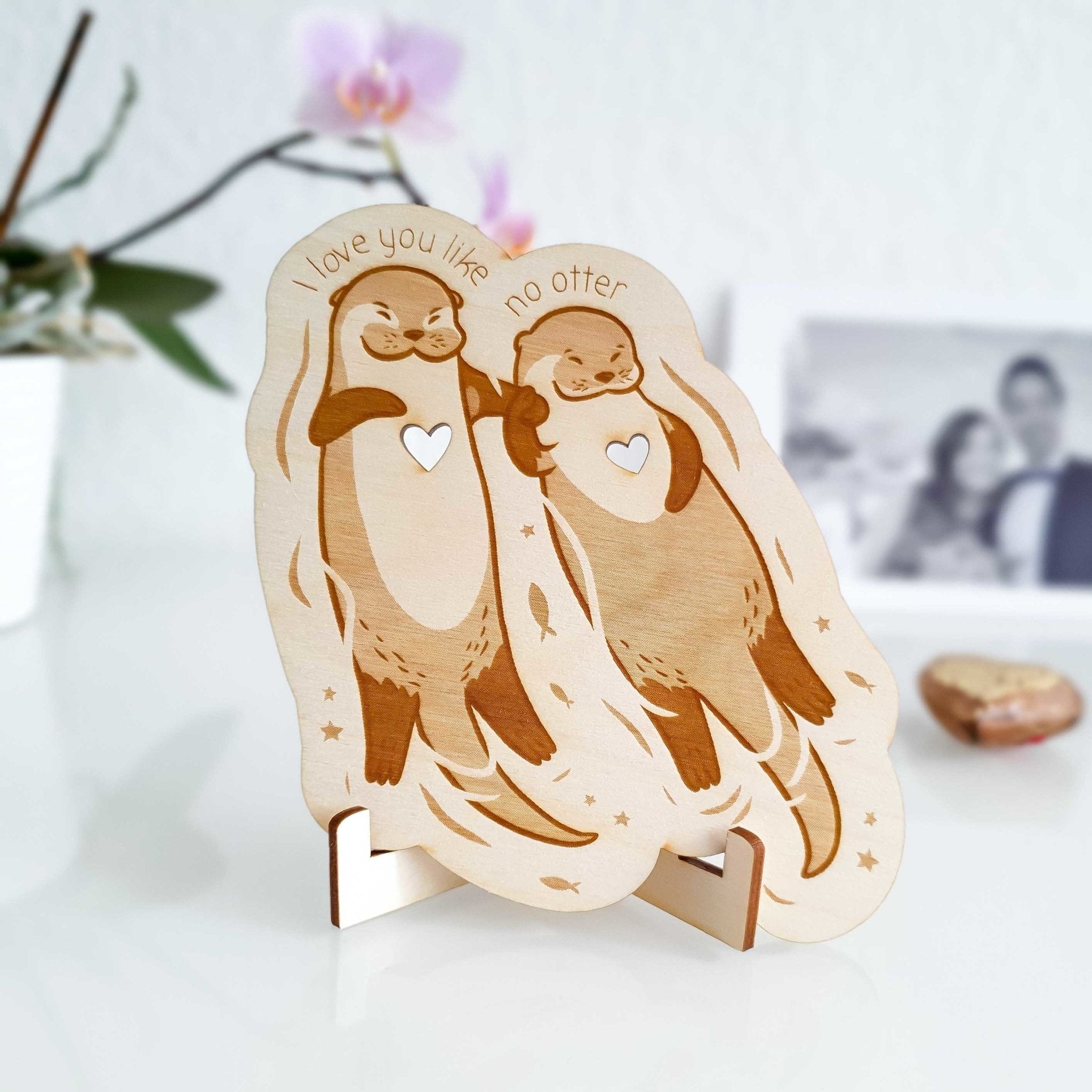 Otter Karte - Valentinstag Geschenk aus Holz - Grußkarte Valentinstag - Suzu Papers