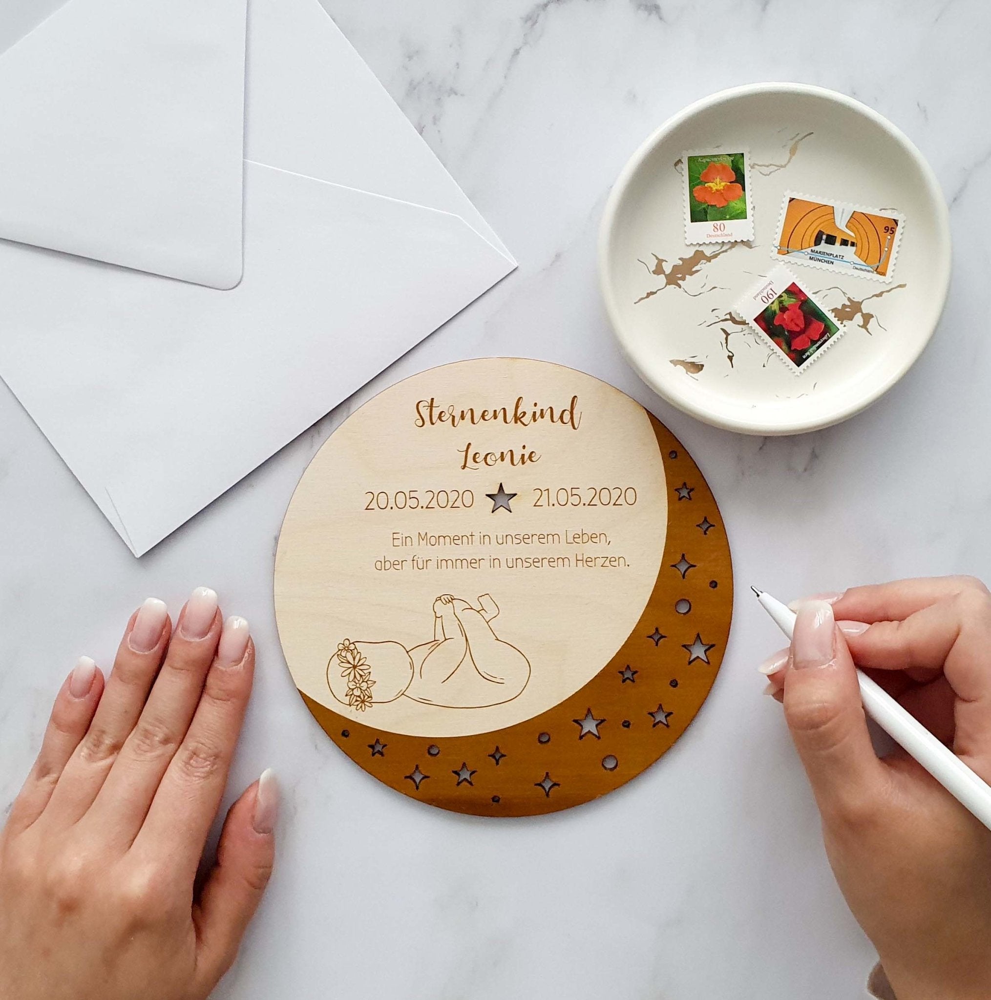 Trauerkarte Sternenkind aus Holz - Sternenkind Andenken - Suzu Papers