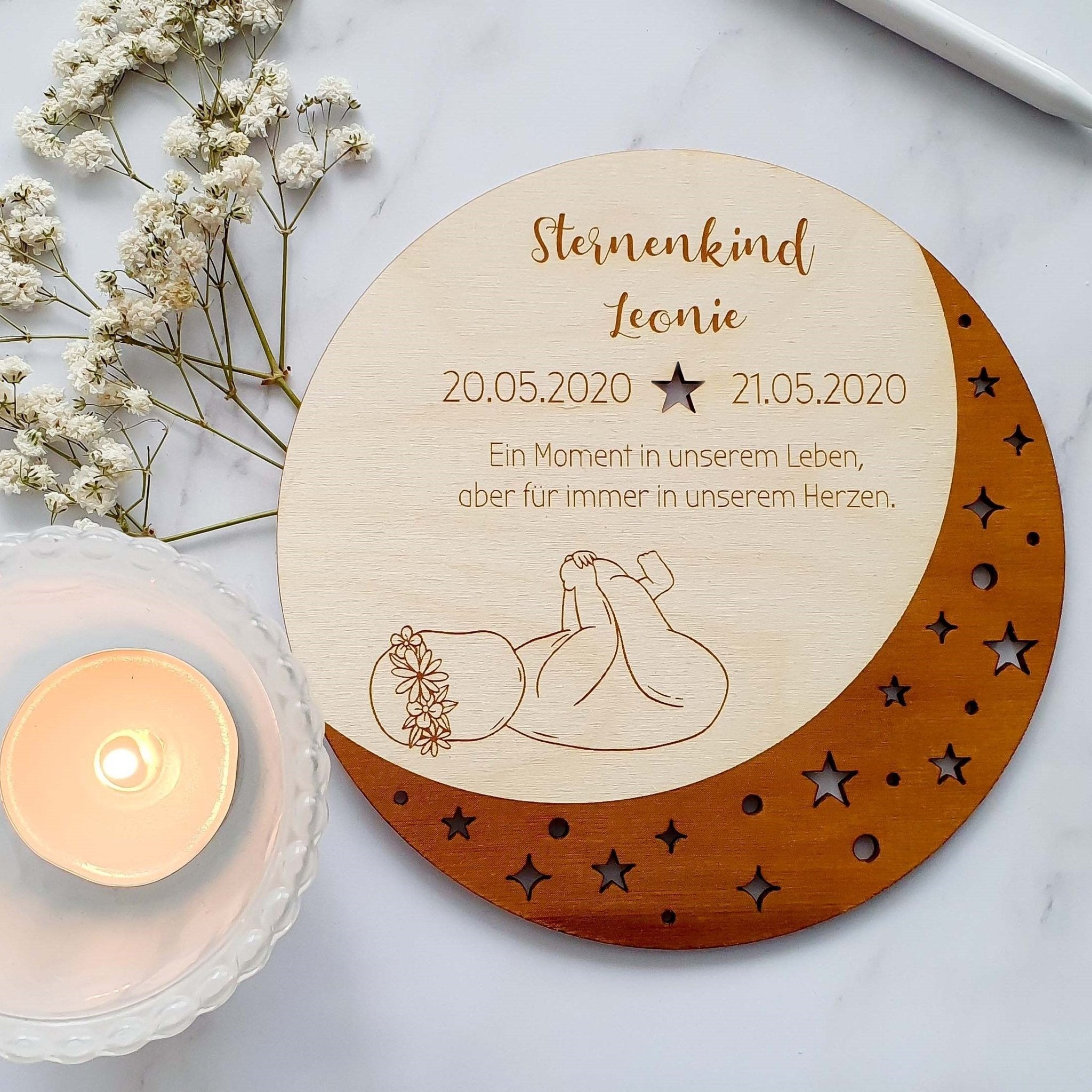 Trauerkarte Sternenkind aus Holz - Sternenkind Andenken - Suzu Papers