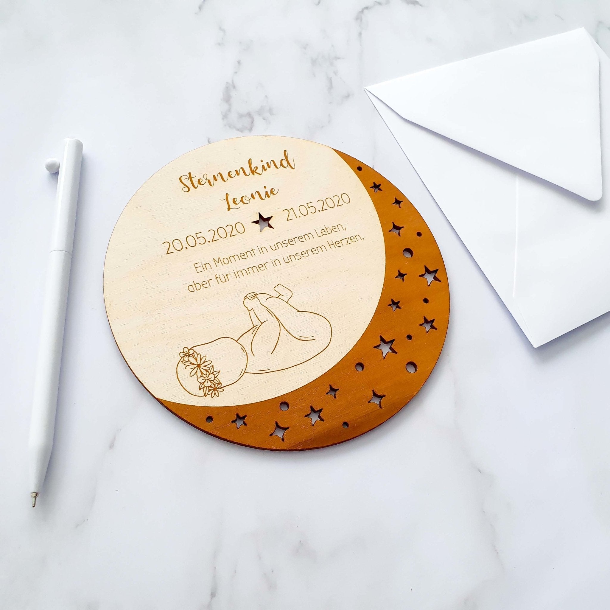 Trauerkarte Sternenkind aus Holz - Sternenkind Andenken - Suzu Papers