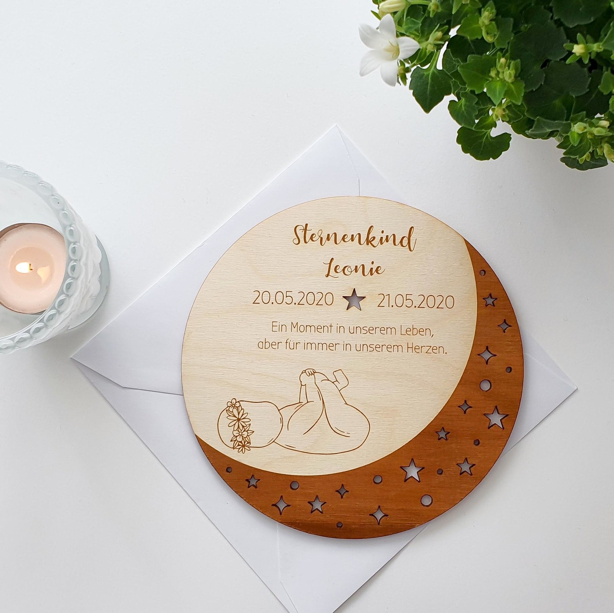 Trauerkarte Sternenkind aus Holz - Sternenkind Andenken - Suzu Papers