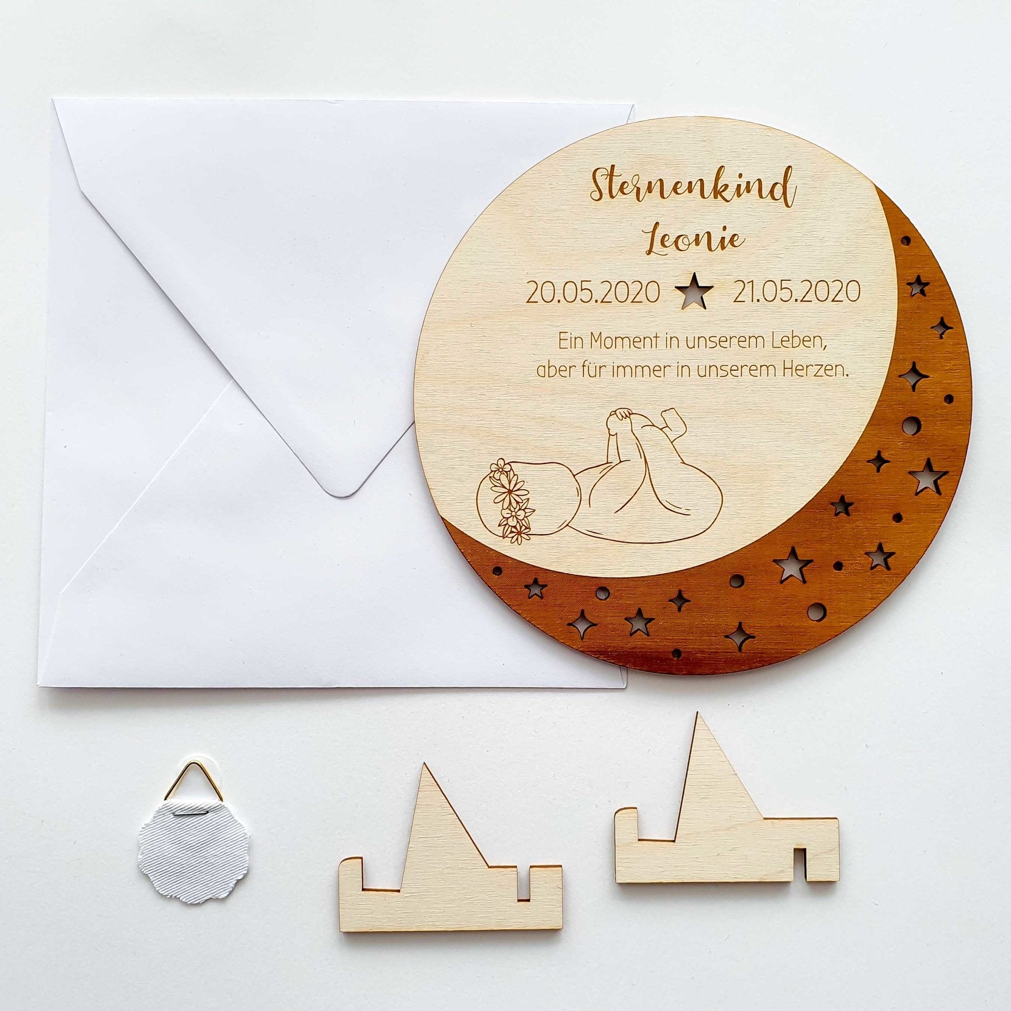 Trauerkarte Sternenkind aus Holz - Sternenkind Andenken - Suzu Papers