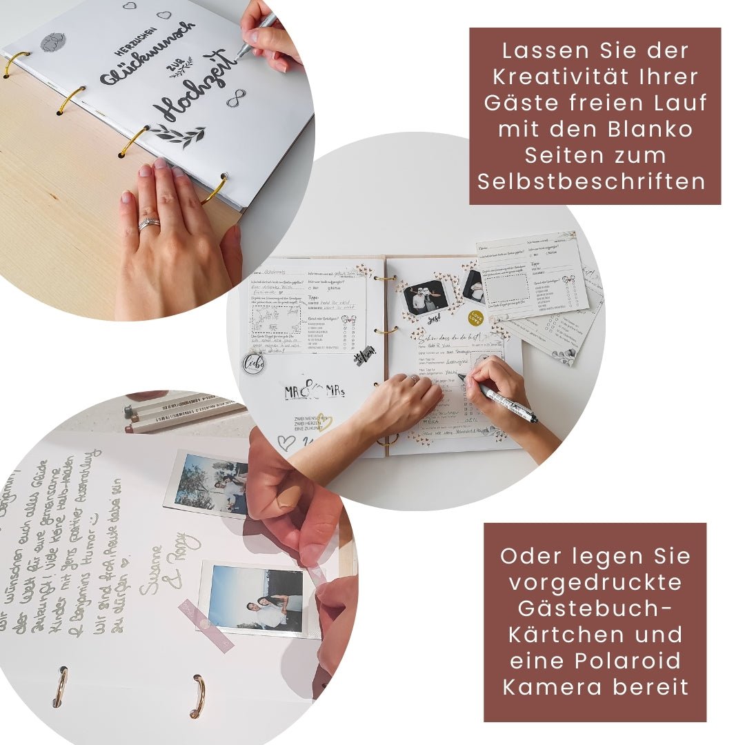 Gästebuch Hochzeit Holz personalisiert – Hochzeitsgästebuch mit Bild blanko zum Ausfüllen Fotobuch - Suzu Papers