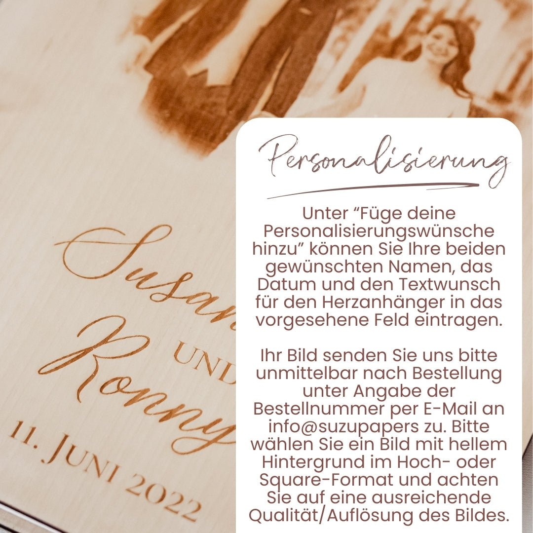 Gästebuch Hochzeit Holz personalisiert – Hochzeitsgästebuch mit Bild blanko zum Ausfüllen Fotobuch - Suzu Papers