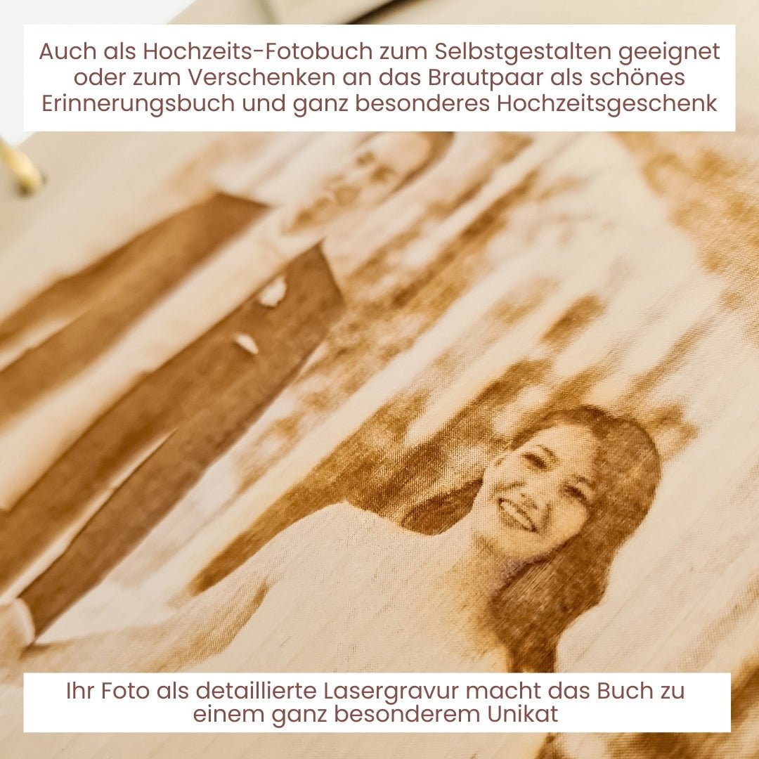 Gästebuch Hochzeit Holz personalisiert – Hochzeitsgästebuch mit Bild blanko zum Ausfüllen Fotobuch - Suzu Papers