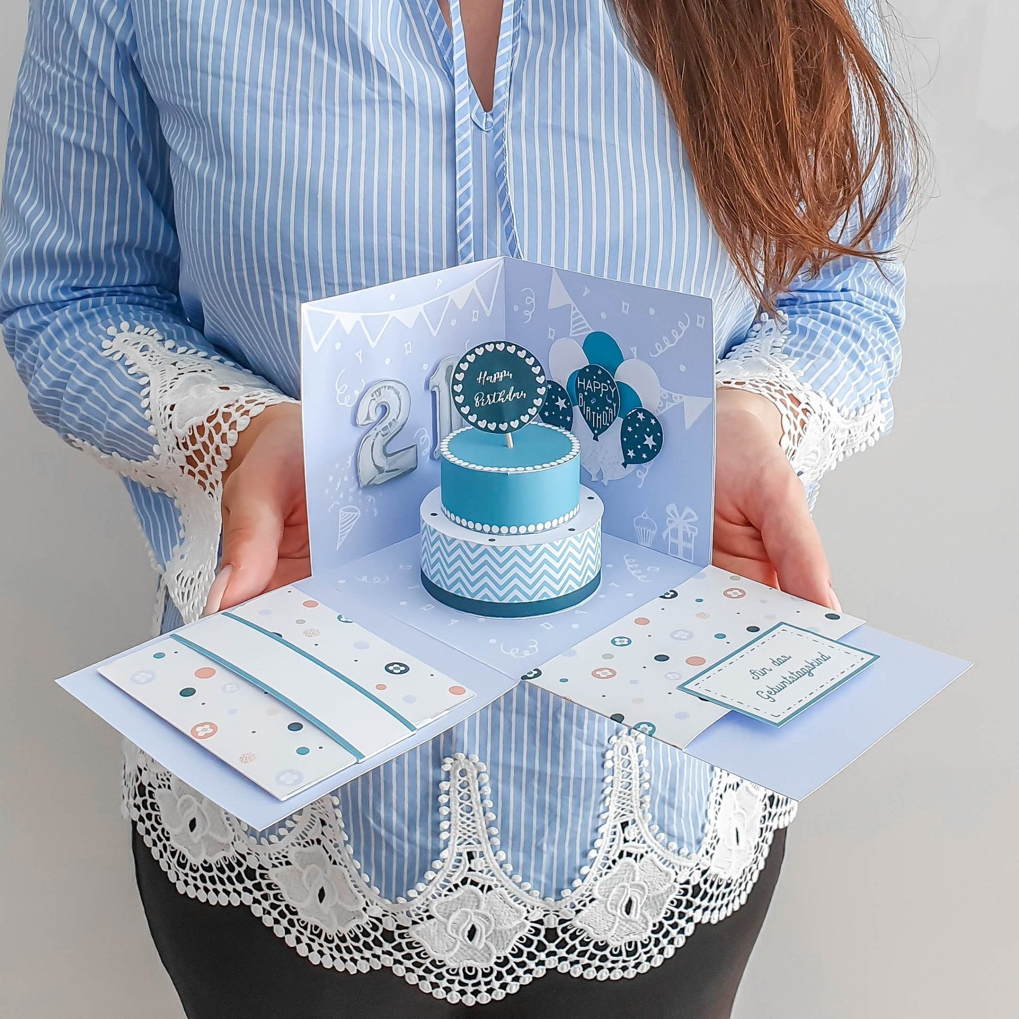 Explosionsbox Bastelset "Happy Birthday" – Faltbare Geschenkbox 10x10x10 Cm Für Geldgeschenke