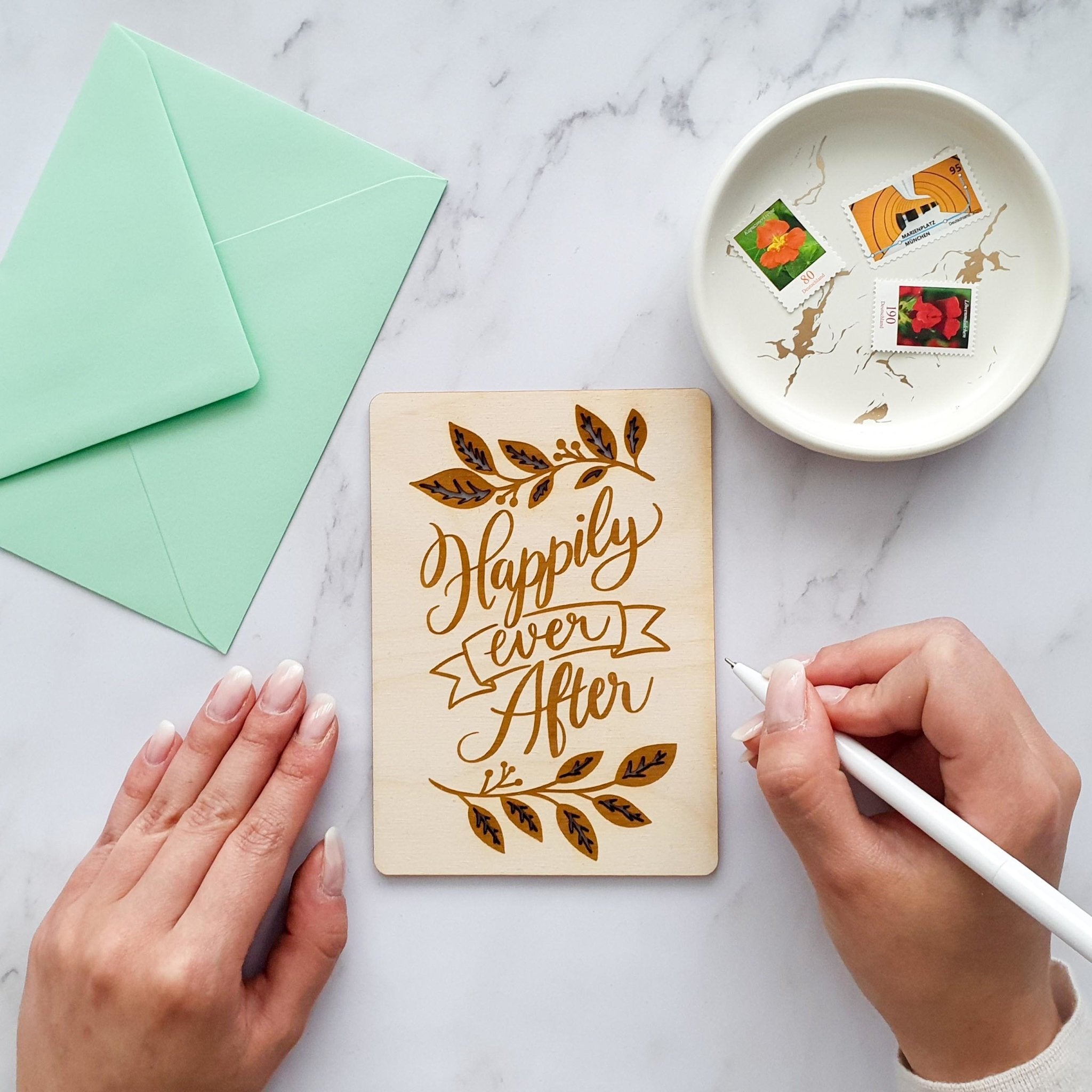 Hochzeitskarte 'Happily Ever After' Mit Aquarell-Pinguinen - 12,7x17,8 Cm, 300 G/m², Mit Umschlag