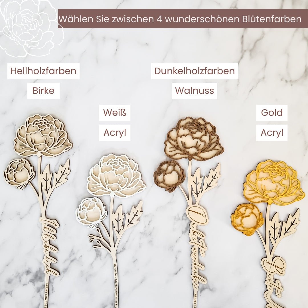 Holzblume Deko personalisiert - Blumen Valentinstag Geschenk für sie - Suzu Papers