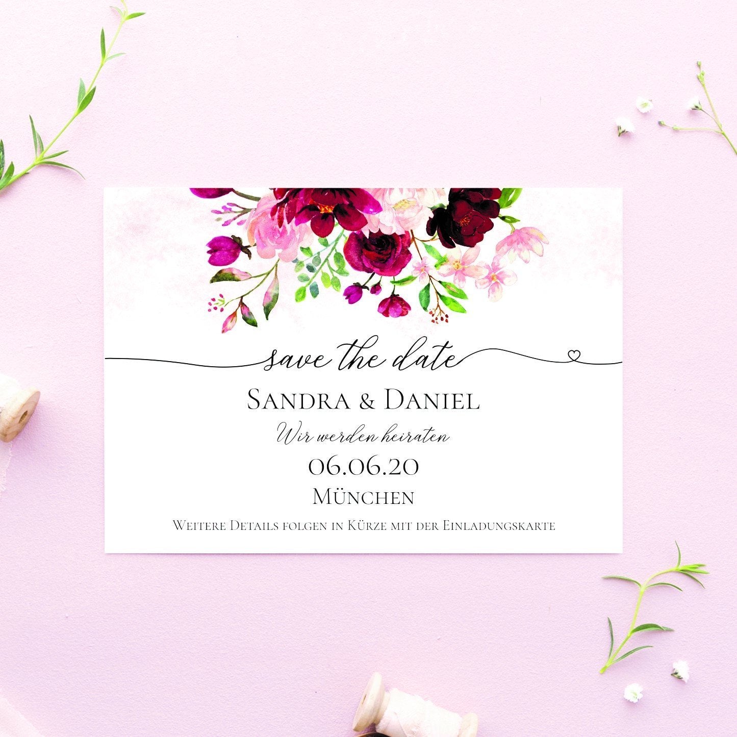 Save the Date Karte Peony - Suzu Papers